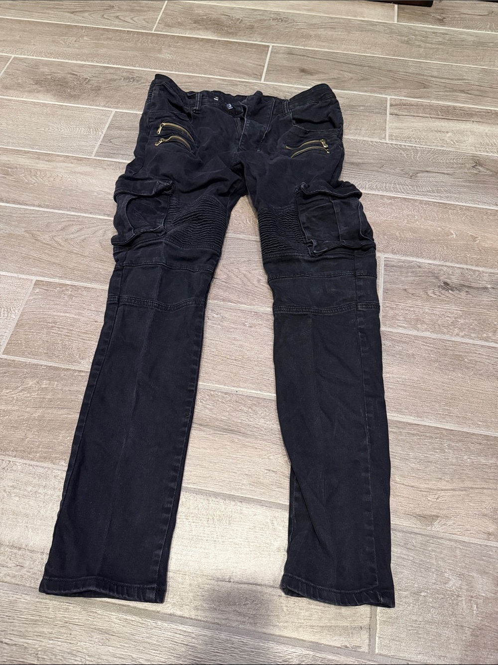 Black Cargo Moto Pants with Zip Pockets